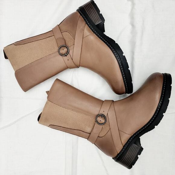 Softwalk Neenah Mid-Calf Moto Boot | Stone Gray Leather Comfort Women 10W - Picture 6 of 9